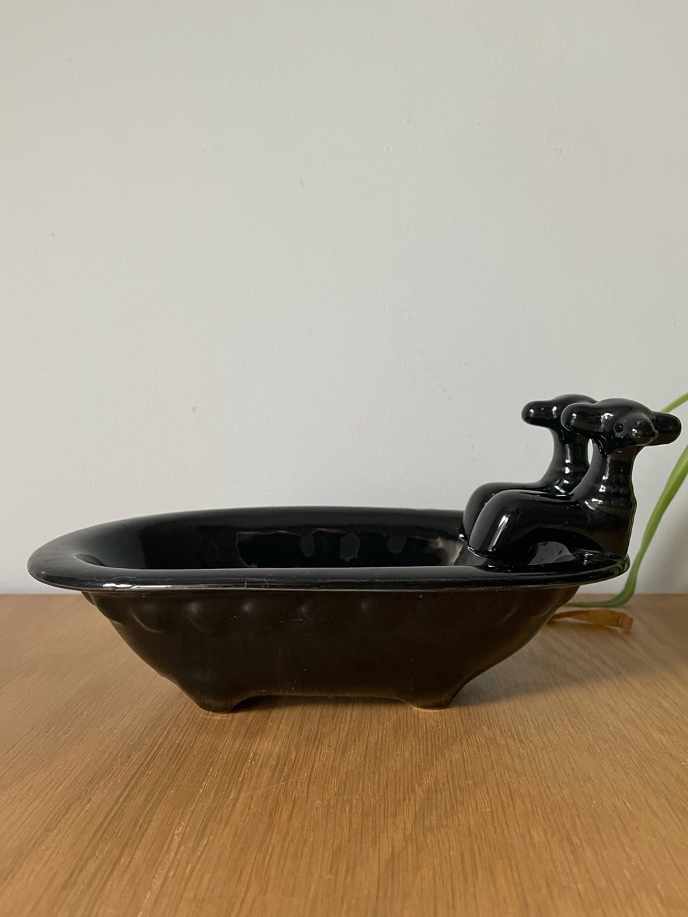 Vintage Black Ceramic Bathtub Soap Trinket Dish